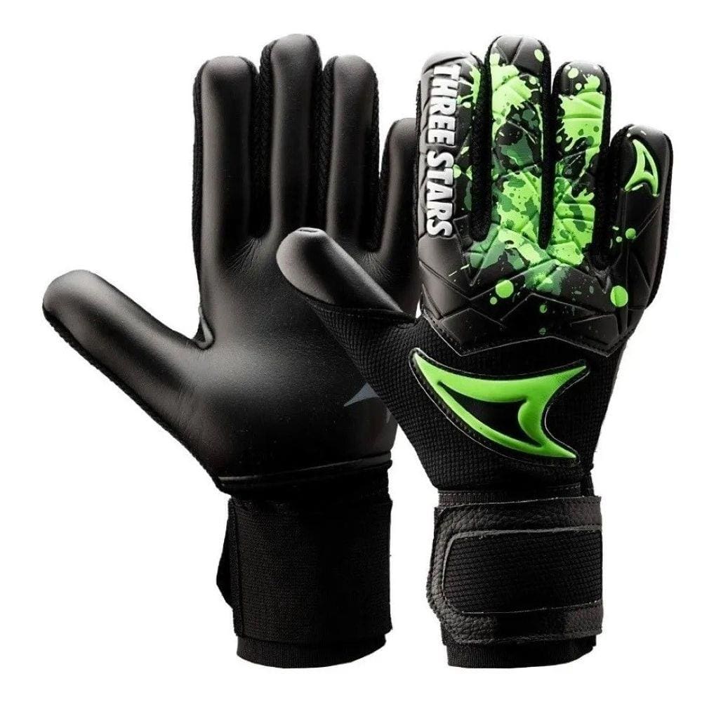 Luva de Goleiro Three Stars Kick Campo Preto e Verde