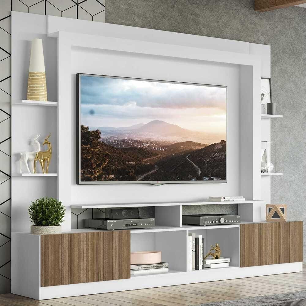 Rack Estante c/ Painel TV 65” e 2 portas Oslo Multimóveis Branco/Madeirado