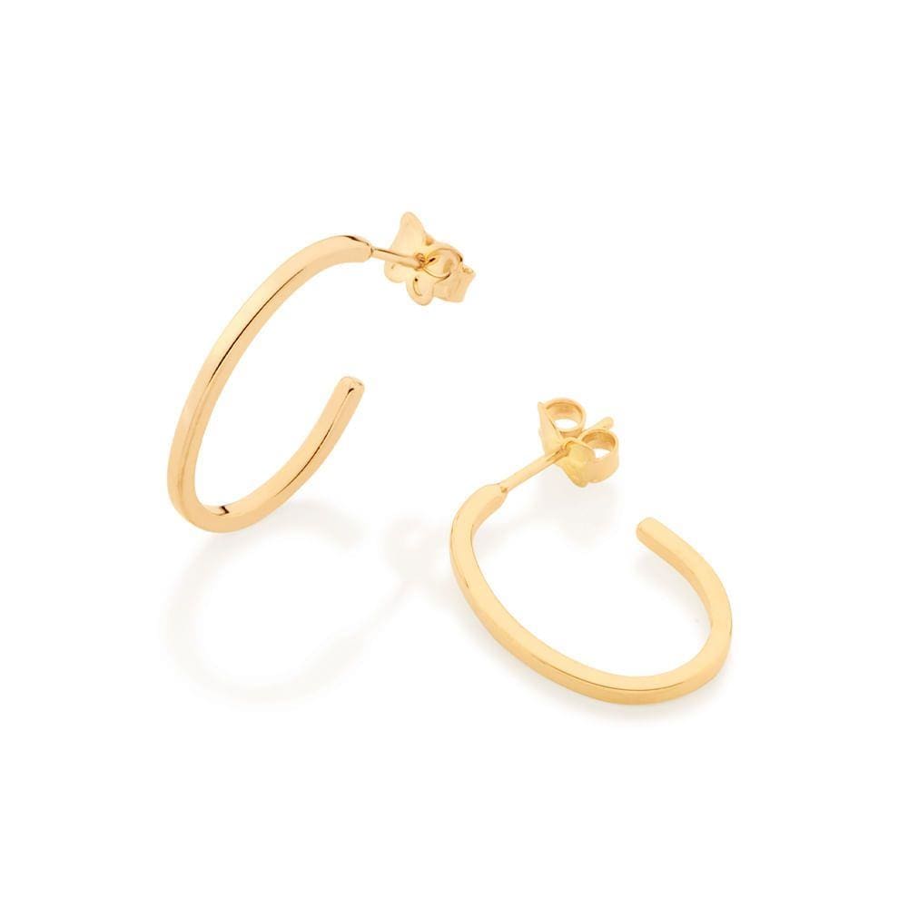 Brinco Rommanel Folheado Ouro Meia Argola Liso Oval 523960