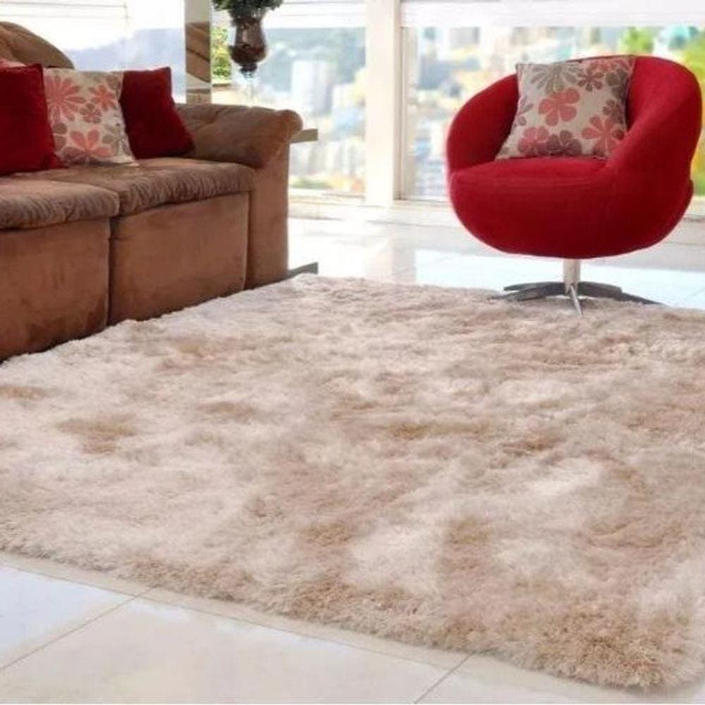 Tapete Felpudo Shaggy Luxo Marrom Claro Mesclado 1,50x2,00m
