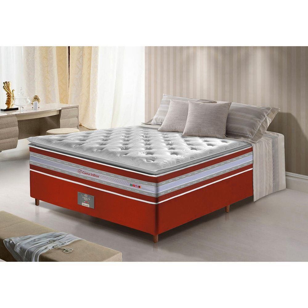 Conjunto Cama Box Casal de Molas Ensacadas D33 com Pillow TOP Cama inBox Select 138x188x71 Vermelho