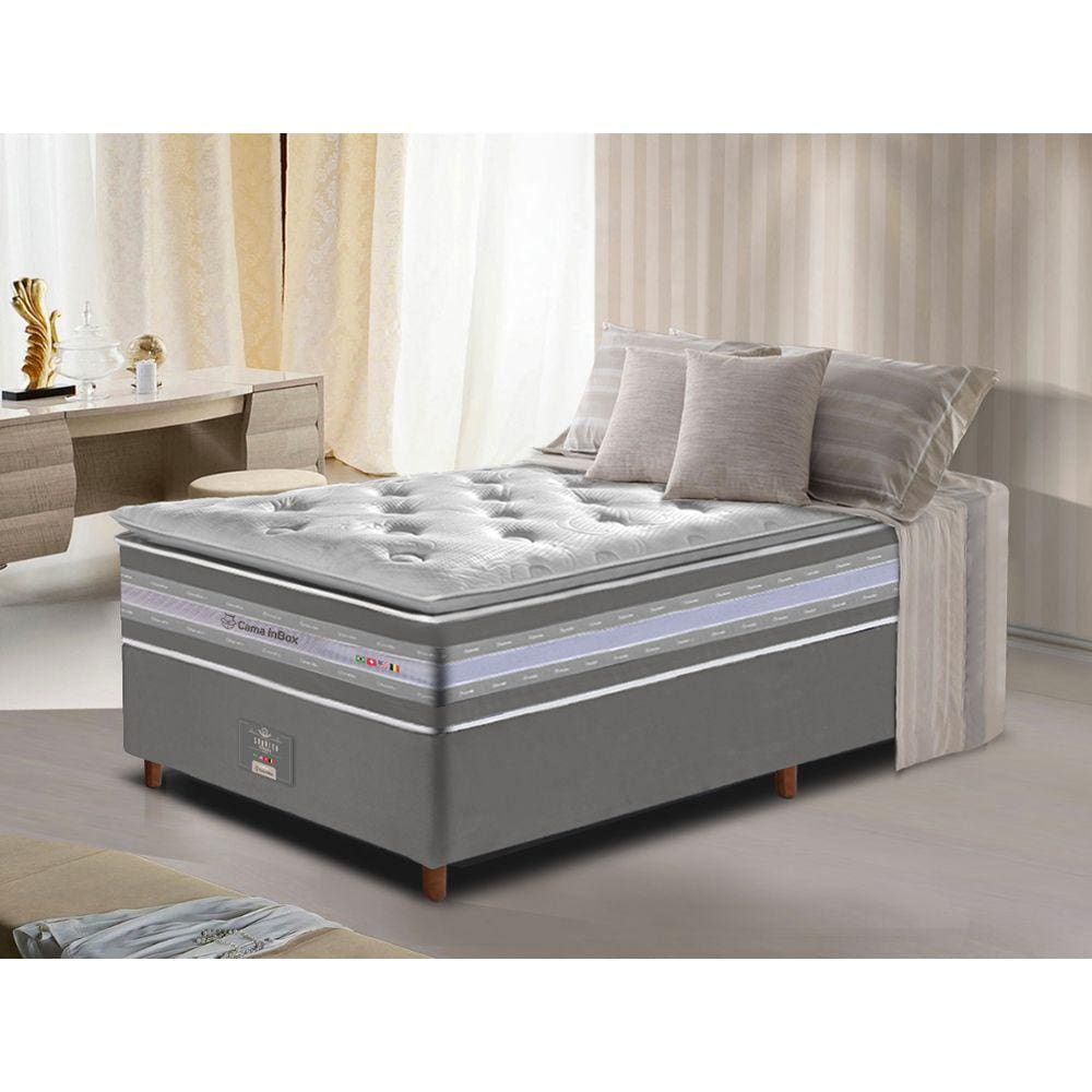 Conjunto Cama Box Solteiro de Molas Ensacadas D33 com Pillow TOP Cama inBox Select 88x188x71 Cinza