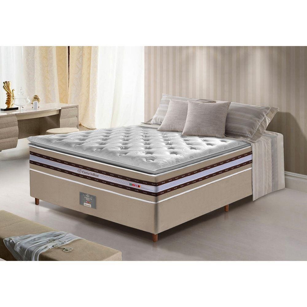 Conjunto Cama Box Casal de Molas Ensacadas D33 com Pillow TOP Cama inBox Select 138x188x71 Bege