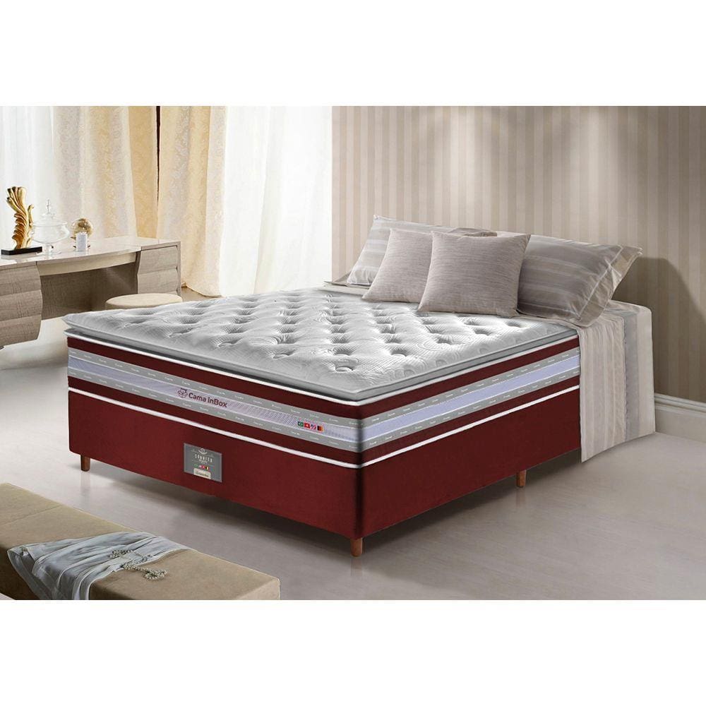 Conjunto Cama Box Casal de Molas Ensacadas D33 com Pillow TOP Cama inBox Select 138x188x71 Vinho