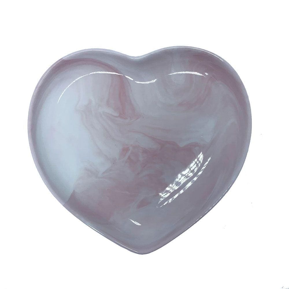 Prato Coração de Porcelana Rosa Marmorizado 19 x 22,5 x 4cm