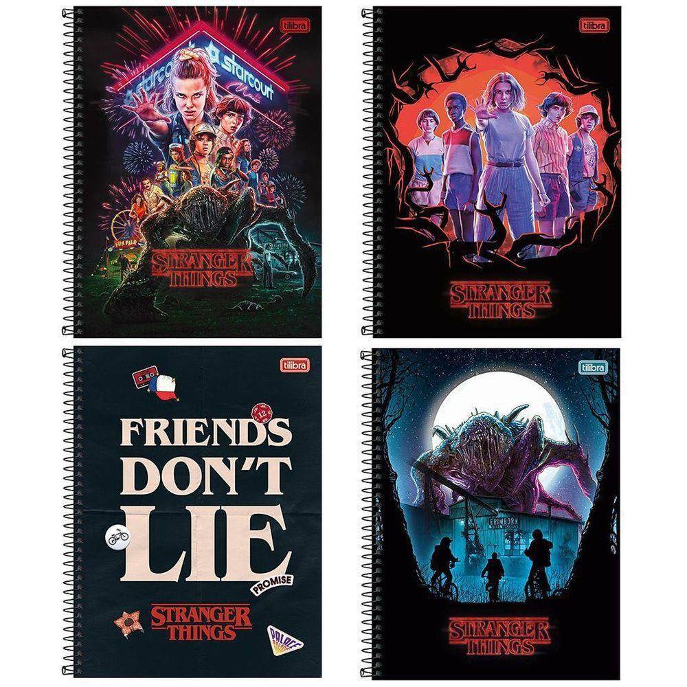 Kit 4 Cadernos Espiral Stranger Things 1 Matéria 80 Folhas | Extra