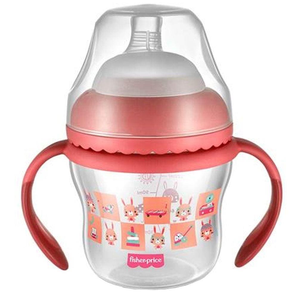 Copo de Transição Com Bico e Alças Bebês Crianças 150ml Ergonômico First Moments Fisher Price Rosa