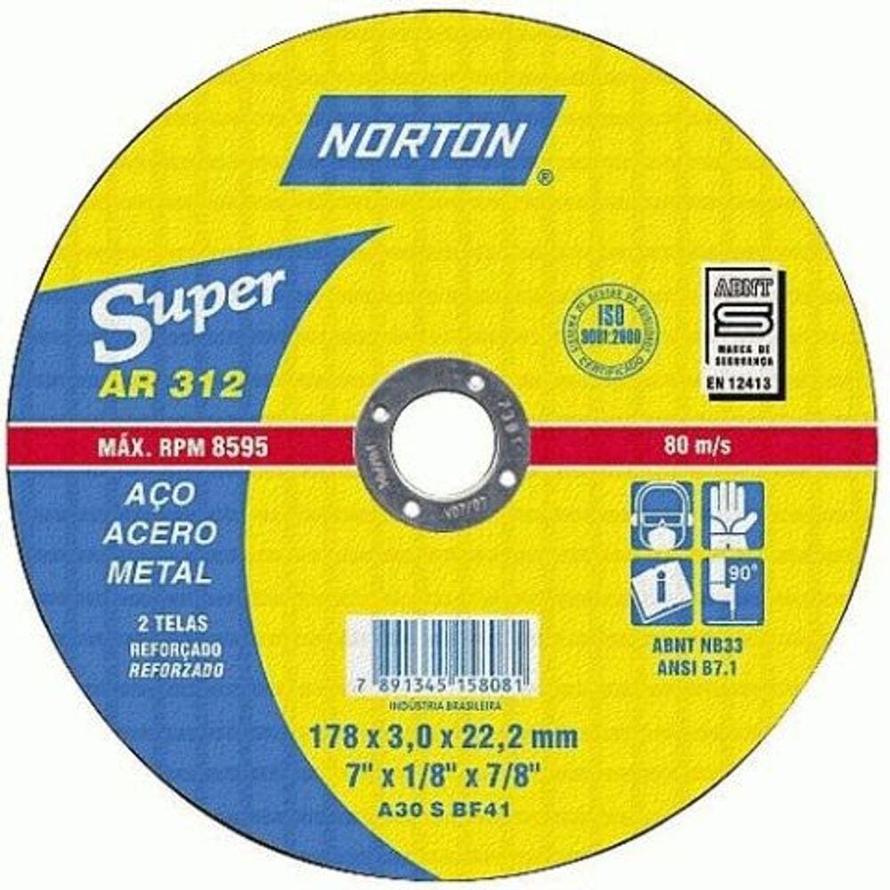 Disco De Corte Metal 7” x 1/8” x 7/8” AR312 - Norton
