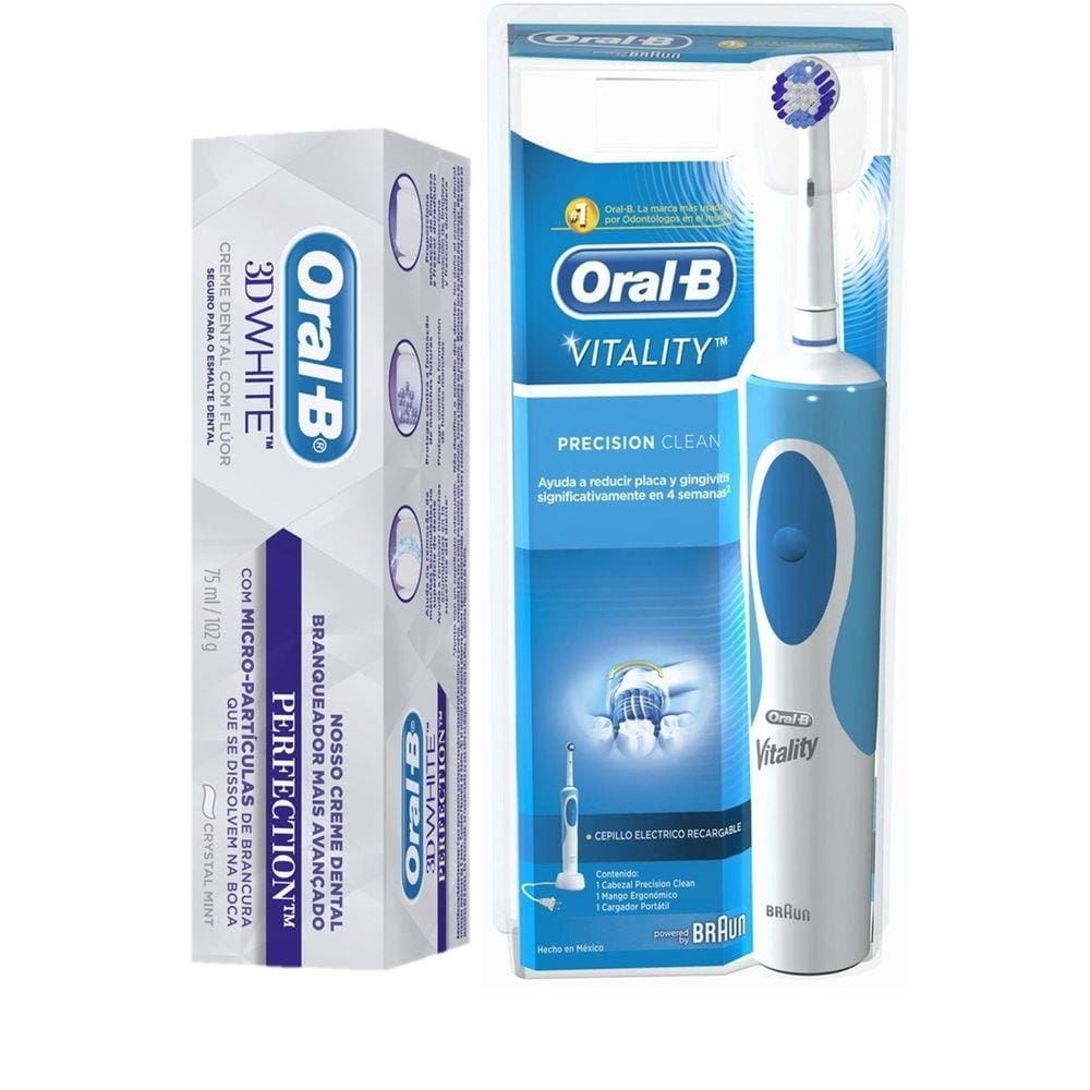Kit Escova Elétrica Oral-B Vitality D12 220v + Creme Dental Oral-B 3D White Perfection 102g