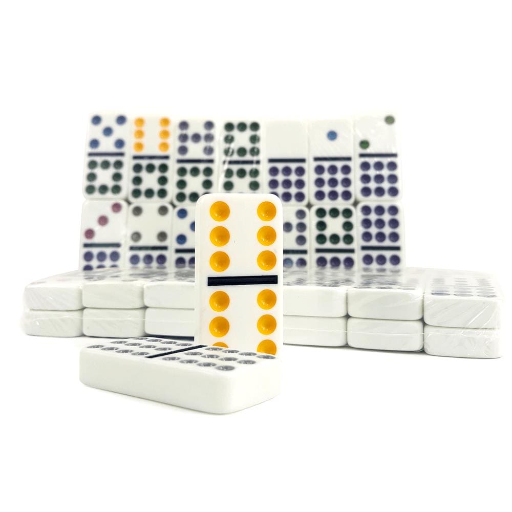 Jogo De Domino Profissional Double 6 Lata 28 Peças Coloridos - Branco