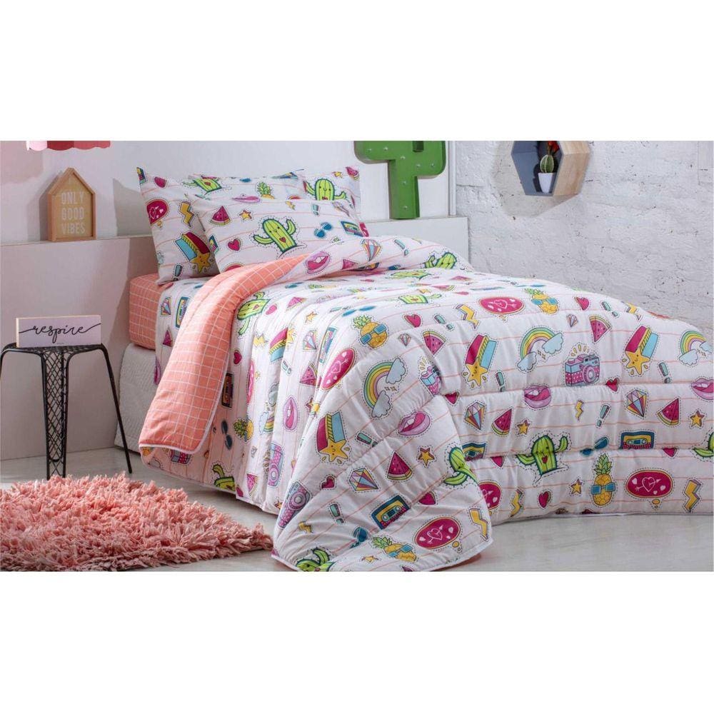 Jogo De Cama Solteiro Estampado Serve Cama Box Cactus Sultan