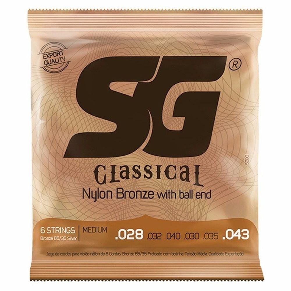 Encordoamento Cordas Violão Nylon Tensão Média C/ Bolinha Sg