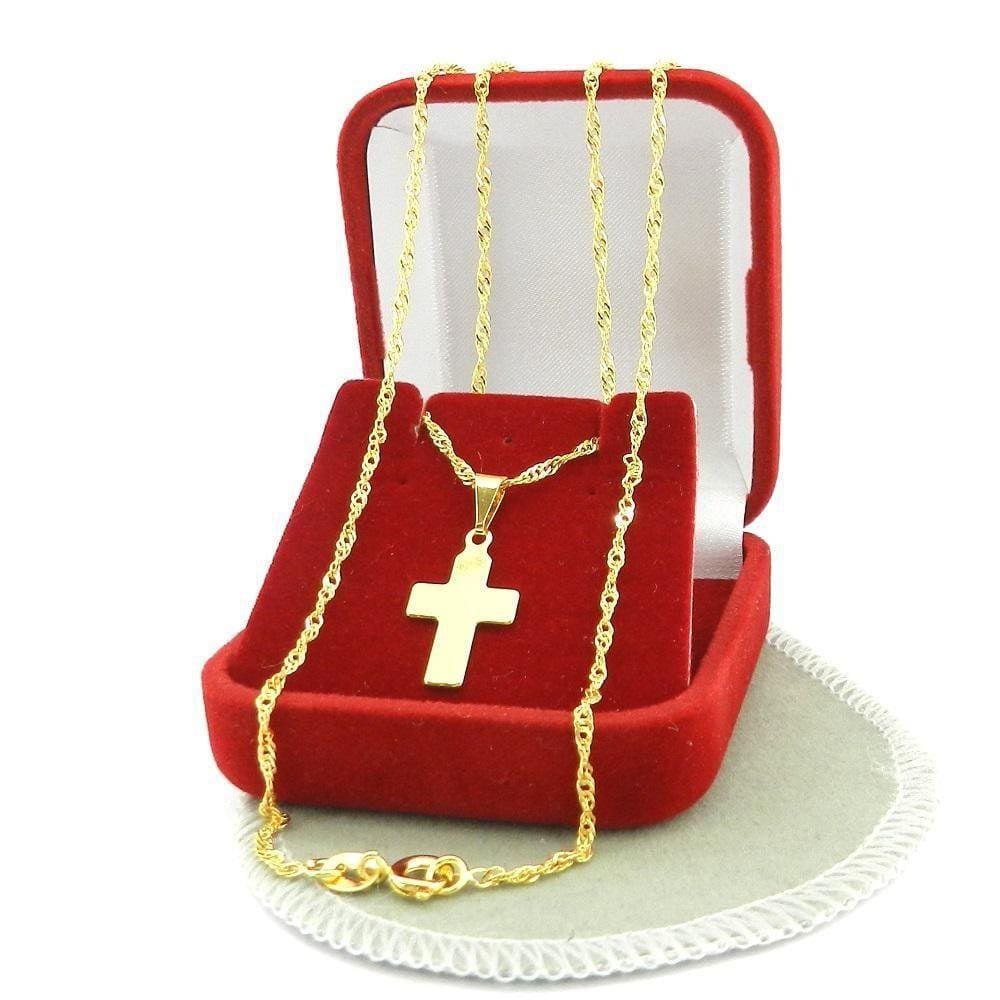 Corrente Masculina 50Cm 1Mm + Cruz 18Mm Folheado Ouro Cr795