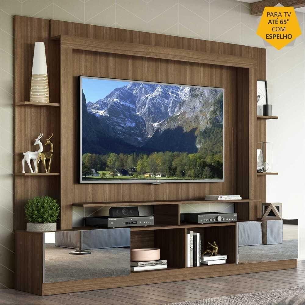 Rack c/ Painel TV 65” Portas c/ Espelho Oslo Multimóveis Madeirado/Branco