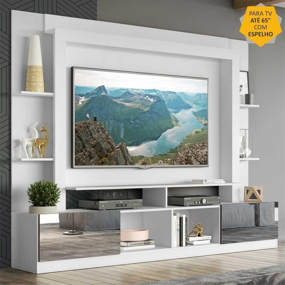 Rack c/ Painel TV 65” Portas c/ Espelho Oslo Multimóveis Branco/Tenerife
