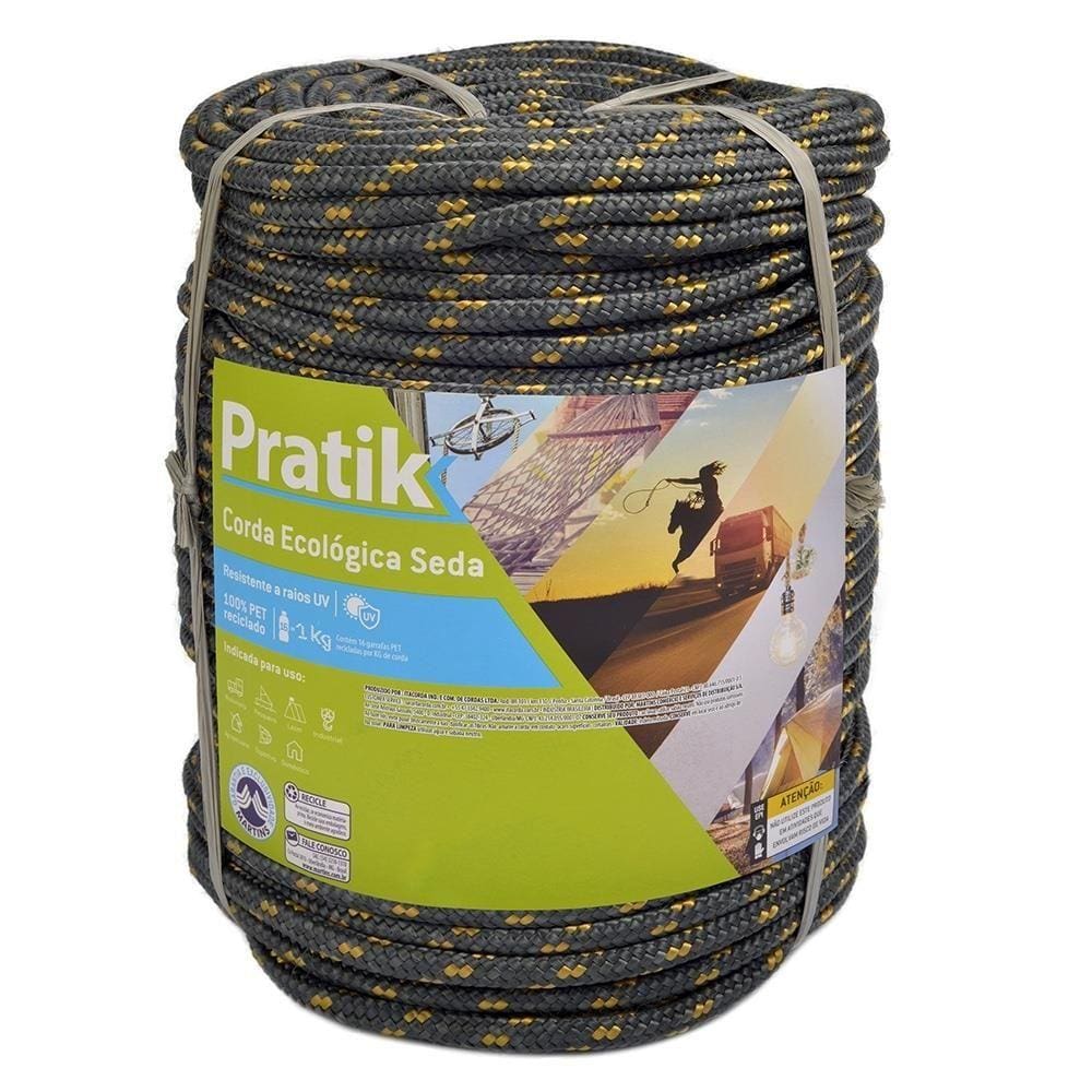 Corda Pratik Trançada Pet Cinza Rolo 12mm x 117m