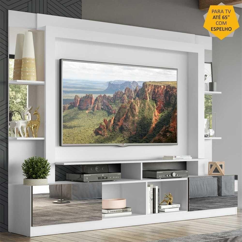 Rack Estante c/ Painel TV 65" e Espelho Oslo Multimóveis Branco/Tenerife