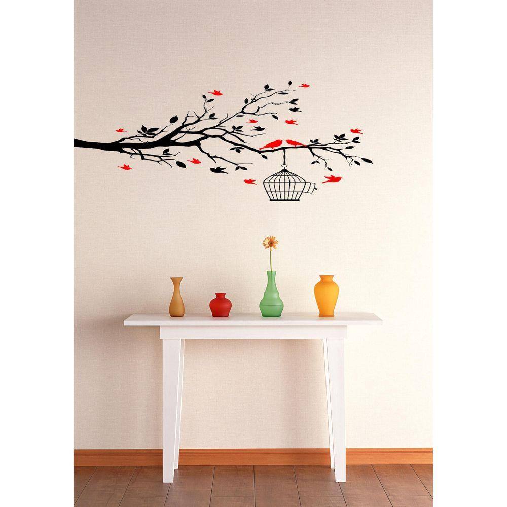 Adesivo Decorativo de Parede Tronco e pássaros lindo