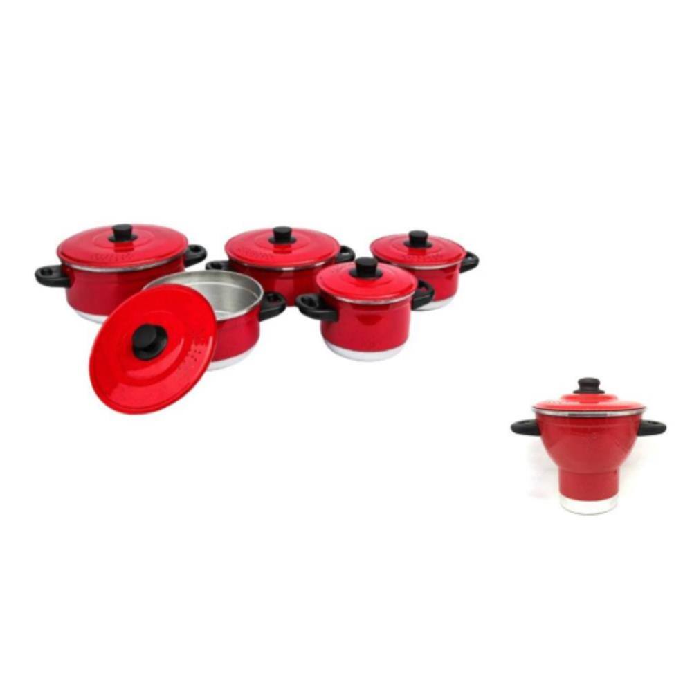 Jogo De Panelas 5 Peças Alumínio Vermelho + Cuscuzeiro Vermelho