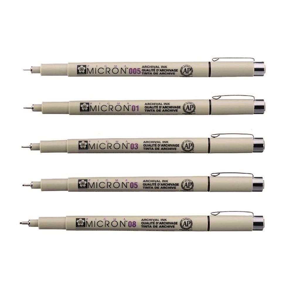 Caneta Nanquim Pigma Micron Sakura Preta Kit C/ 5 Traços