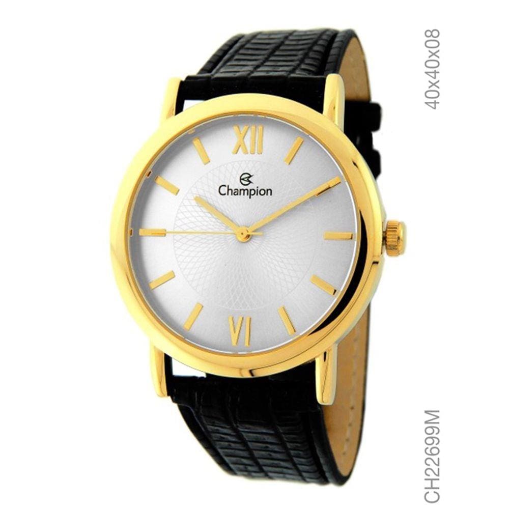 Relógio Champion Social CH22699M Quartz Dourado Pulseira de Couro Preto