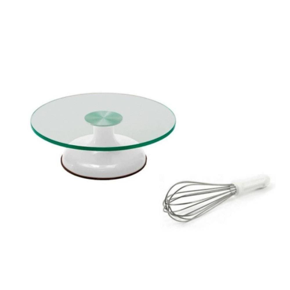 Bailarina Giratória Vidro P/ Decorar Bolos Branca + Fuê / Batedor De Bolo Branco