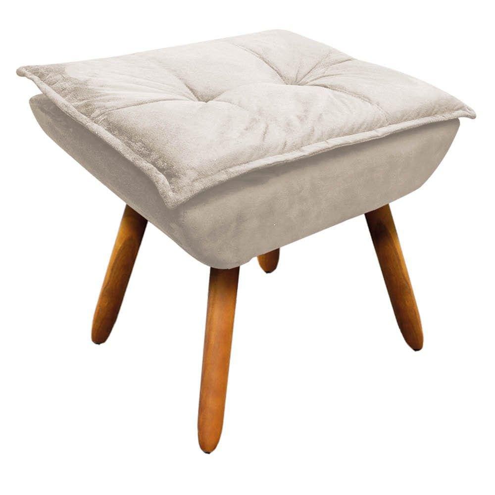 Puff Decorativo Sala de Estar Pés Palito Opla Suede Bege - Ibiza
