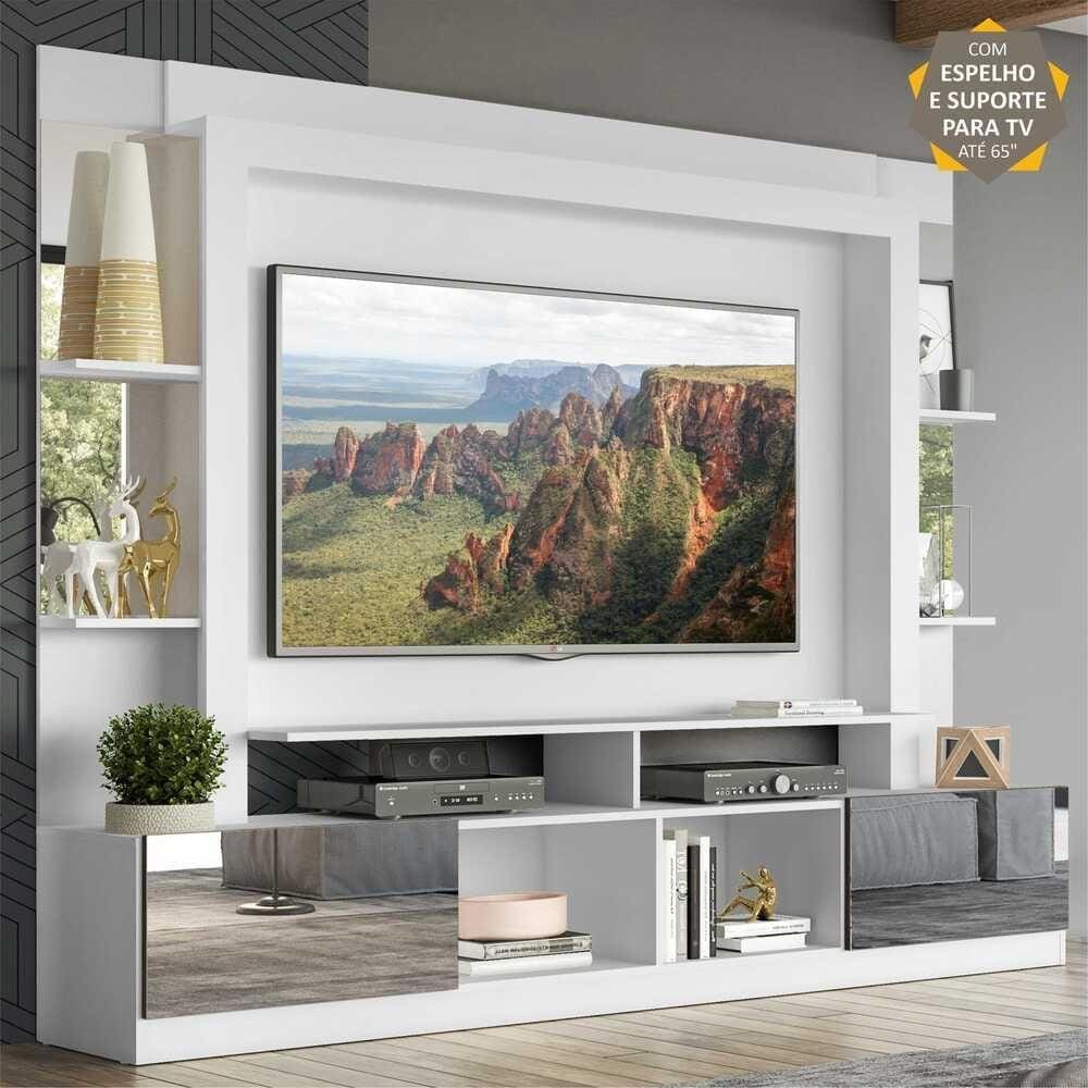 Rack Estante c/ Suporte TV 65\" e Espelho Oslo Multimóveis Branco/Tenerife