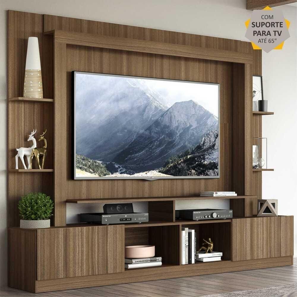 Rack Estante c/ Painel e Suporte TV 65\" e 2 portas Oslo Multimóveis Madeirado