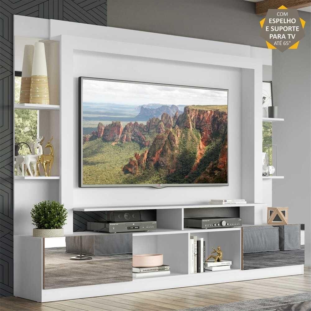 Rack Estante c/ Suporte TV 65” e Espelho Oslo Multimóveis Branco/Madeirado