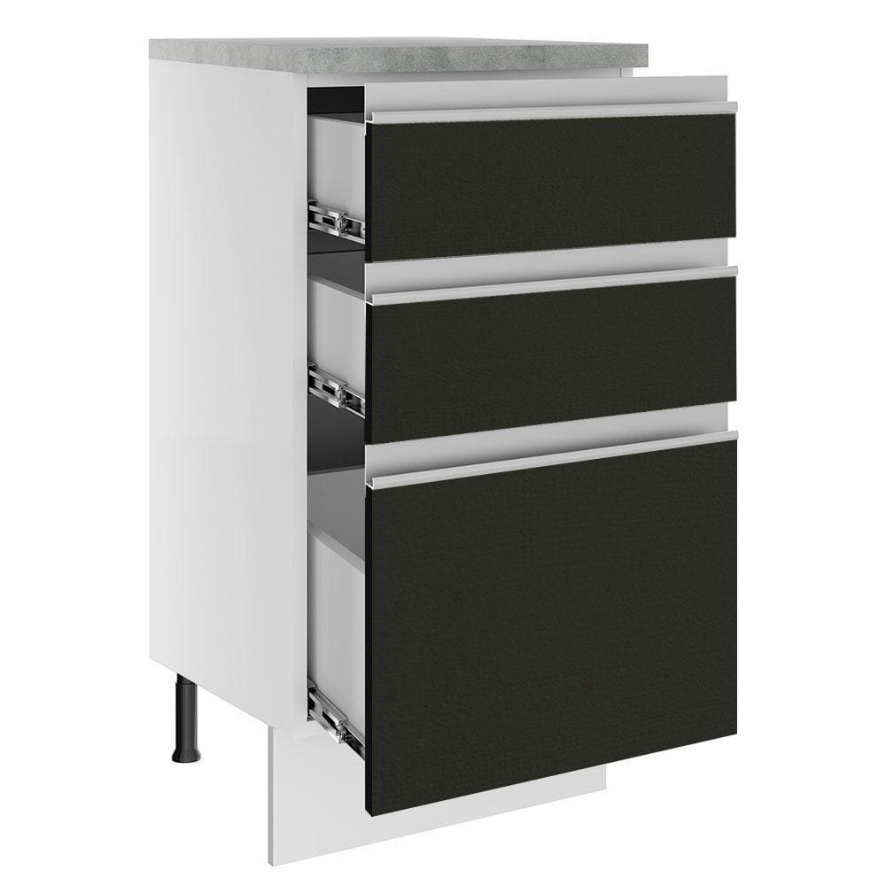 Balcão Madesa Glamy 40 Cm 3 Gavetas Branco Preto