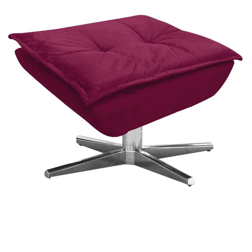 Puff Decorativo Sala de Estar Base Giratória Cromada Opla Suede Vinho - Ibiza