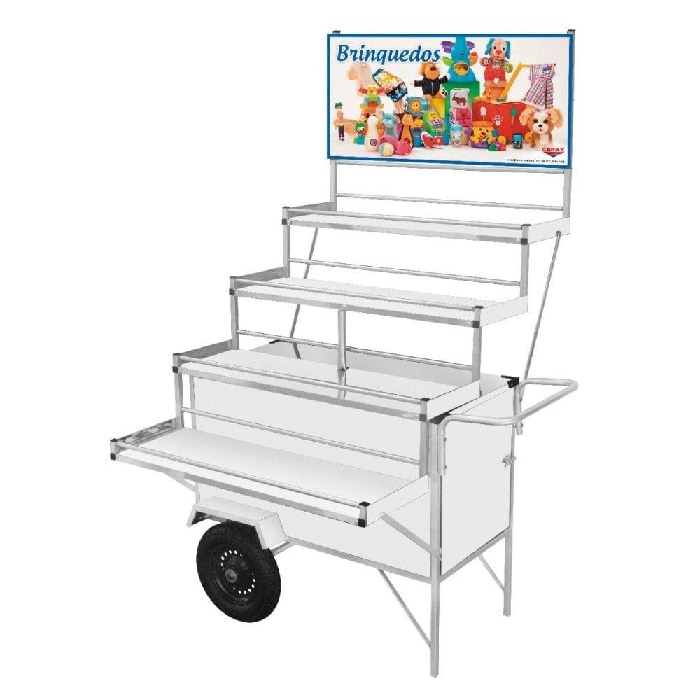 Carrinho Expositor de Brinquedos com Rodas Pneumáticas e Guarda Sol