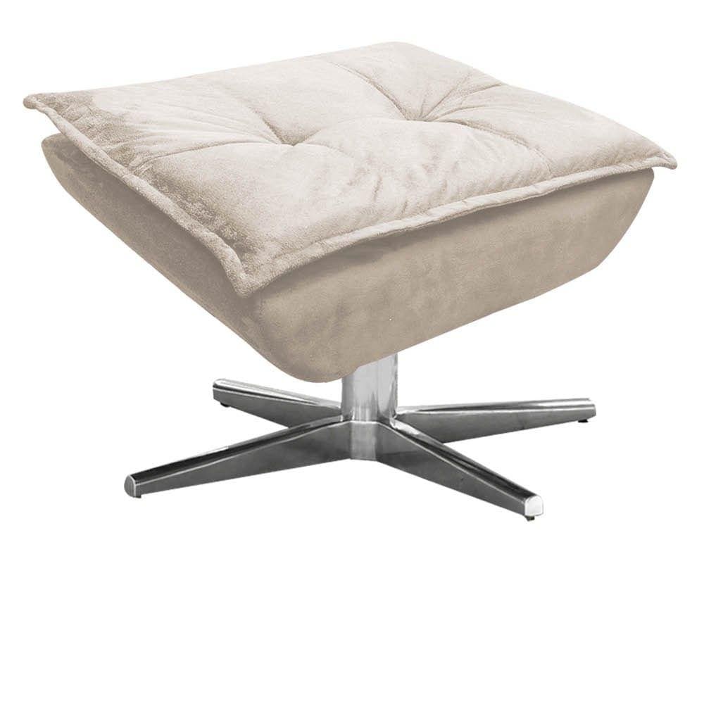 Puff Decorativo Sala de Estar Base Giratória Cromada Opla Suede Bege - Ibiza