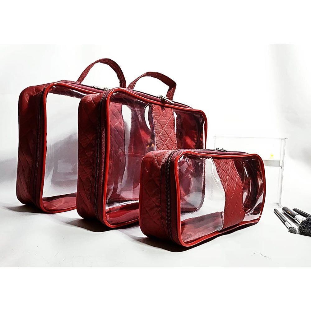 Conjunto De Necessaire Com 3 Peças Transparente Luxo