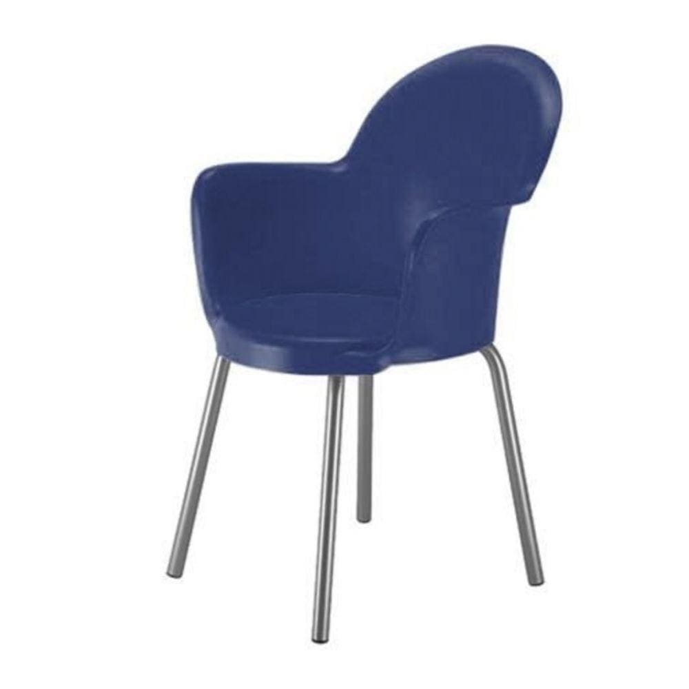 Cadeira Com Braço Base Cromada Polipropileno Moon Azul