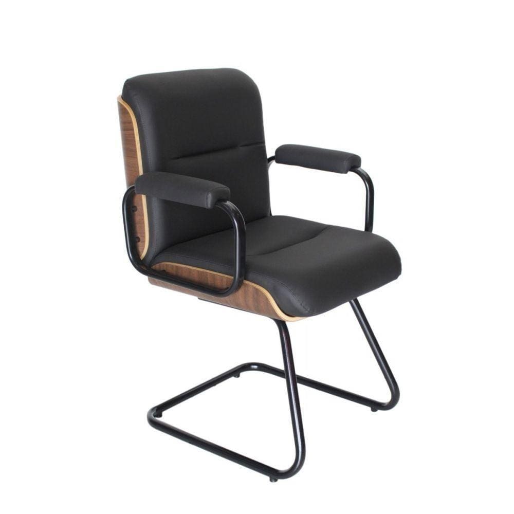 Cadeira Eames Diretor Fixa Linha Capa Em Madeira Preto