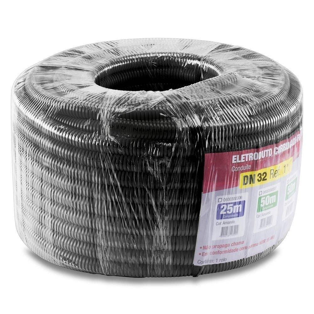 Tubo Corrugado 1" Dn 32 Flex Slim Premium Rolo com 25m Preto Force Line