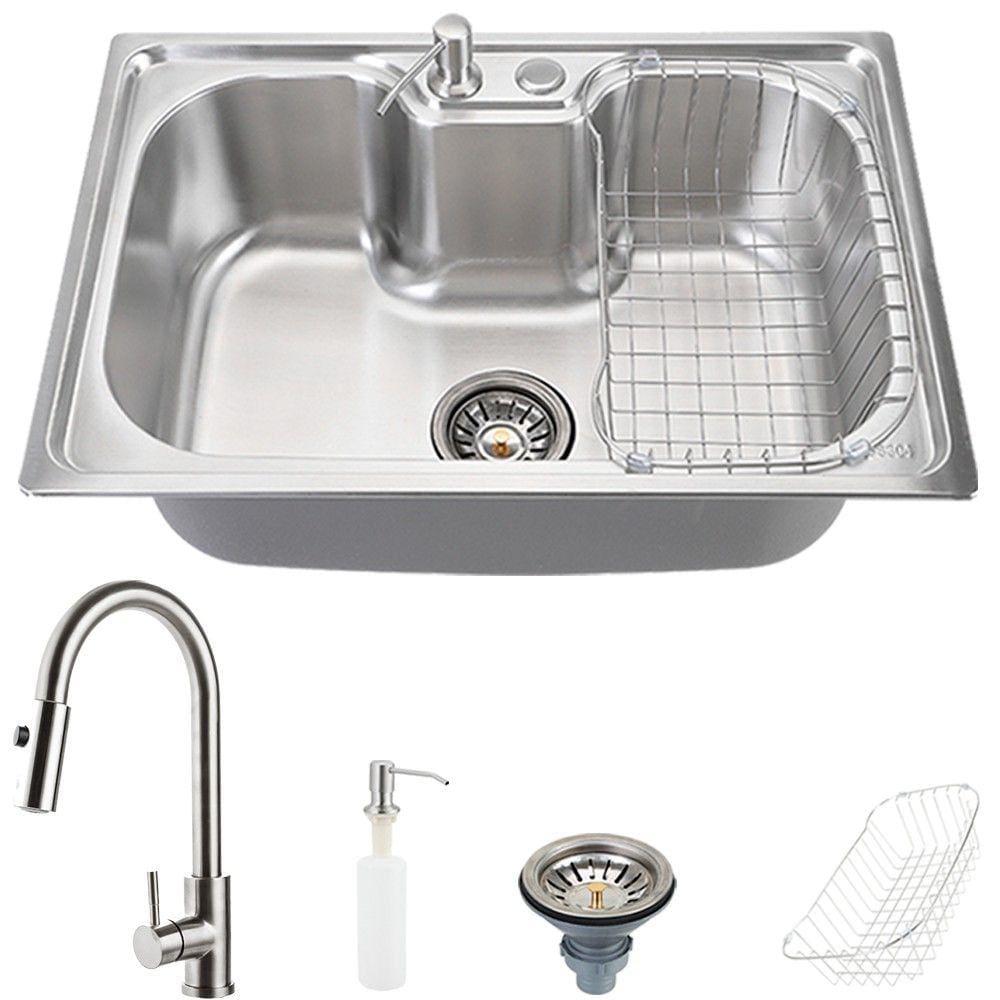Cuba Para Cozinha Inox Com Acessórios Carajás E Torneira Monocomando Extensível Muru Pingoo.casa - Prata Escovado