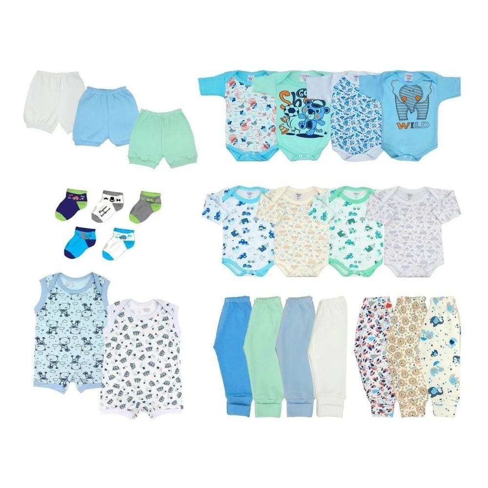 Kit 25 Peças Enxoval Roupa De Bebê Meia Estação - Menino