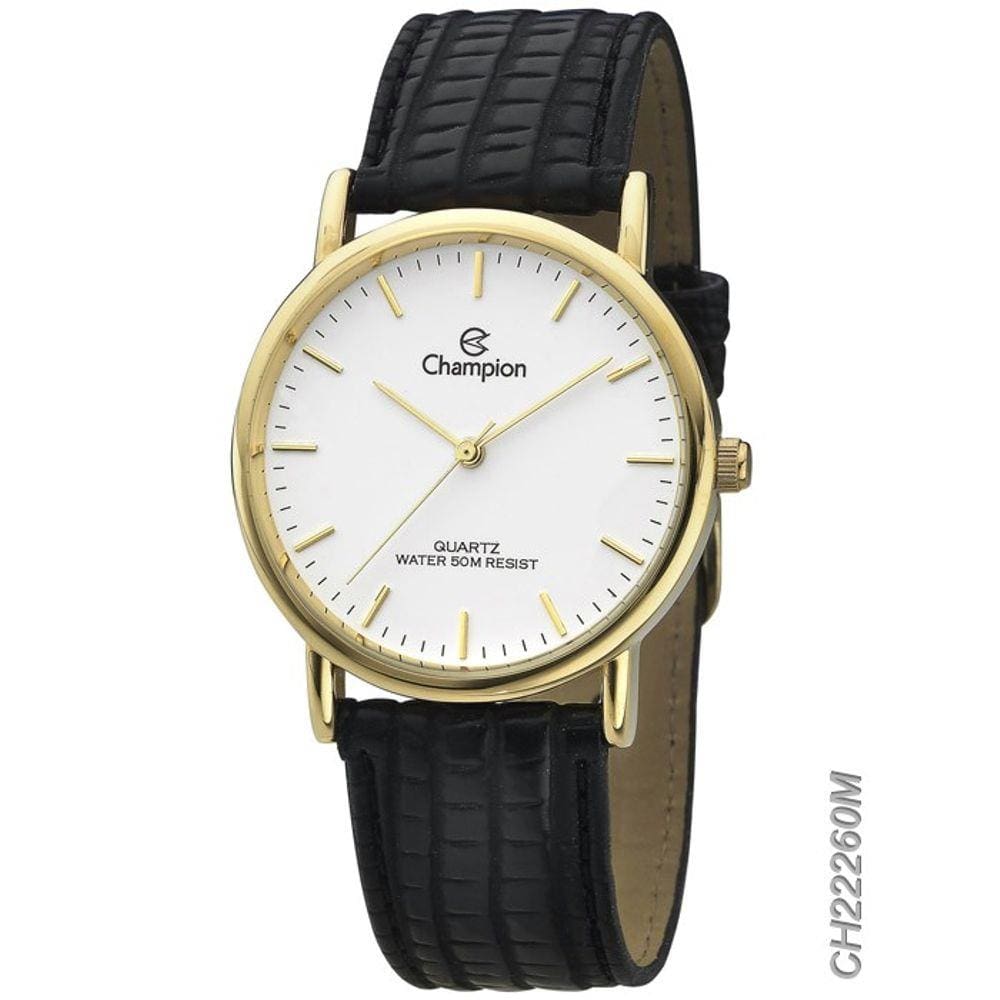 Relógio Champion Social CH22260M Quartz Dourado Pulseira de Couro Preto
