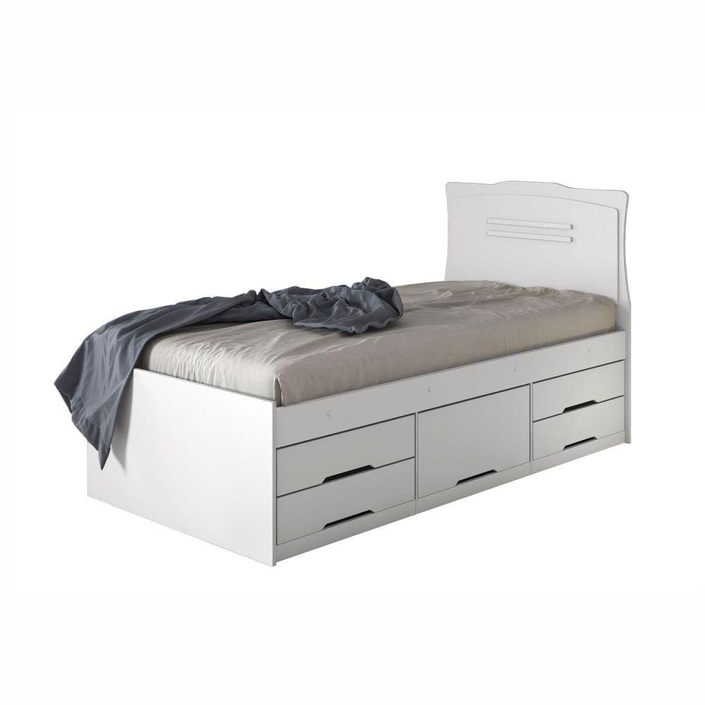 Cama Cômoda de Solteiro com 5 Gavetas Julia Conquista Móveis Branca