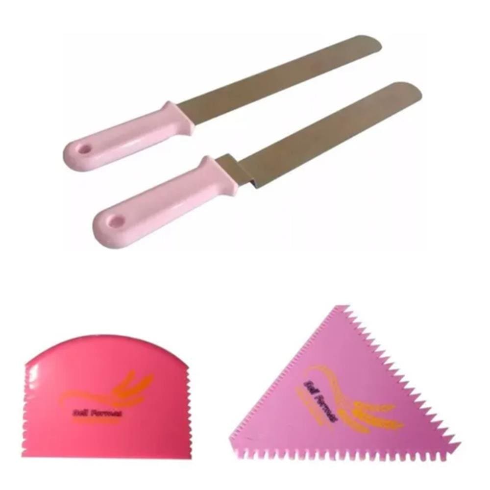 Kit 4 Espátulas - Lisa + Com Dobra + Serrilhada + 4 Funções