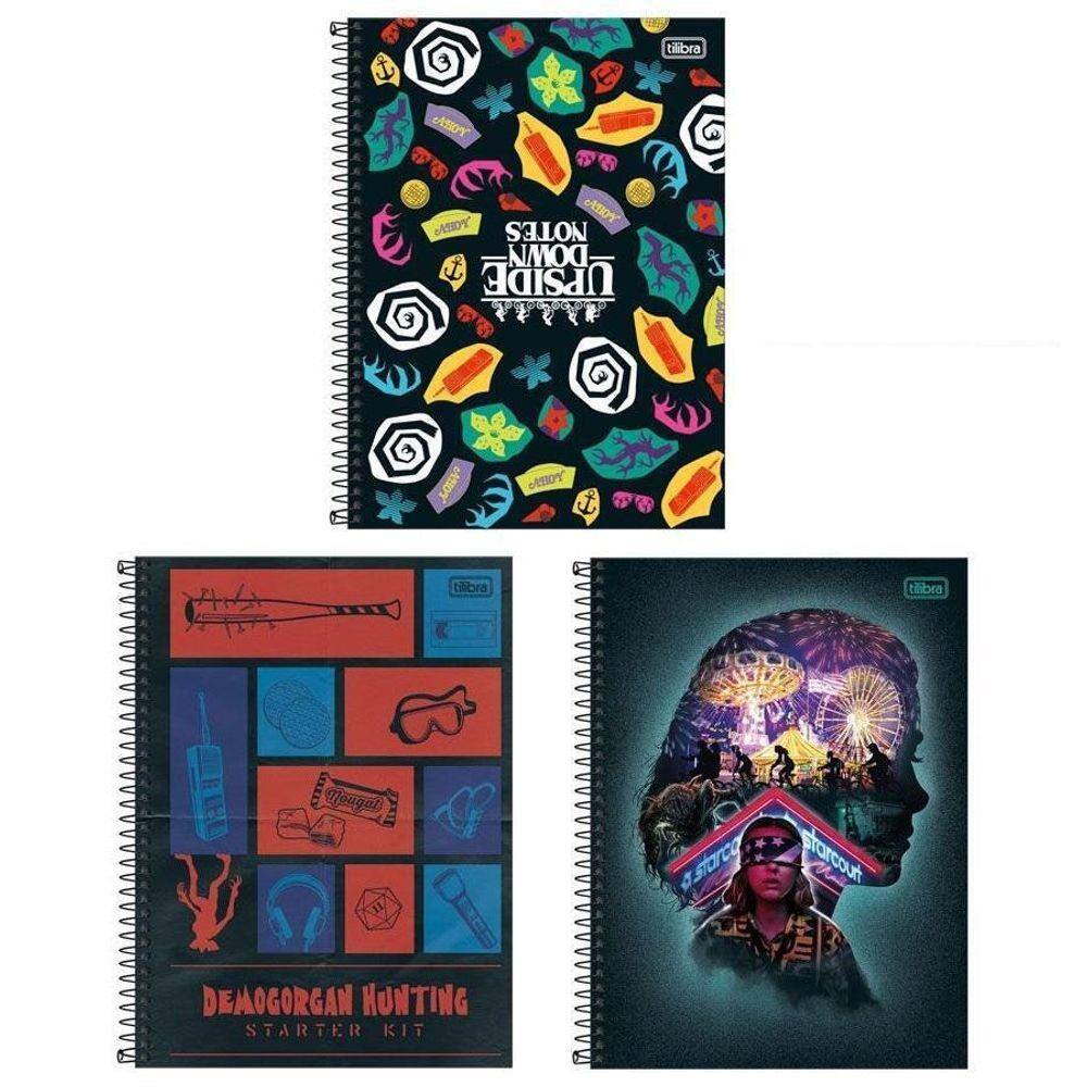 Kit 3 Cadernos Espiral 10 Matérias 160Folhas Stranger Things | Extra