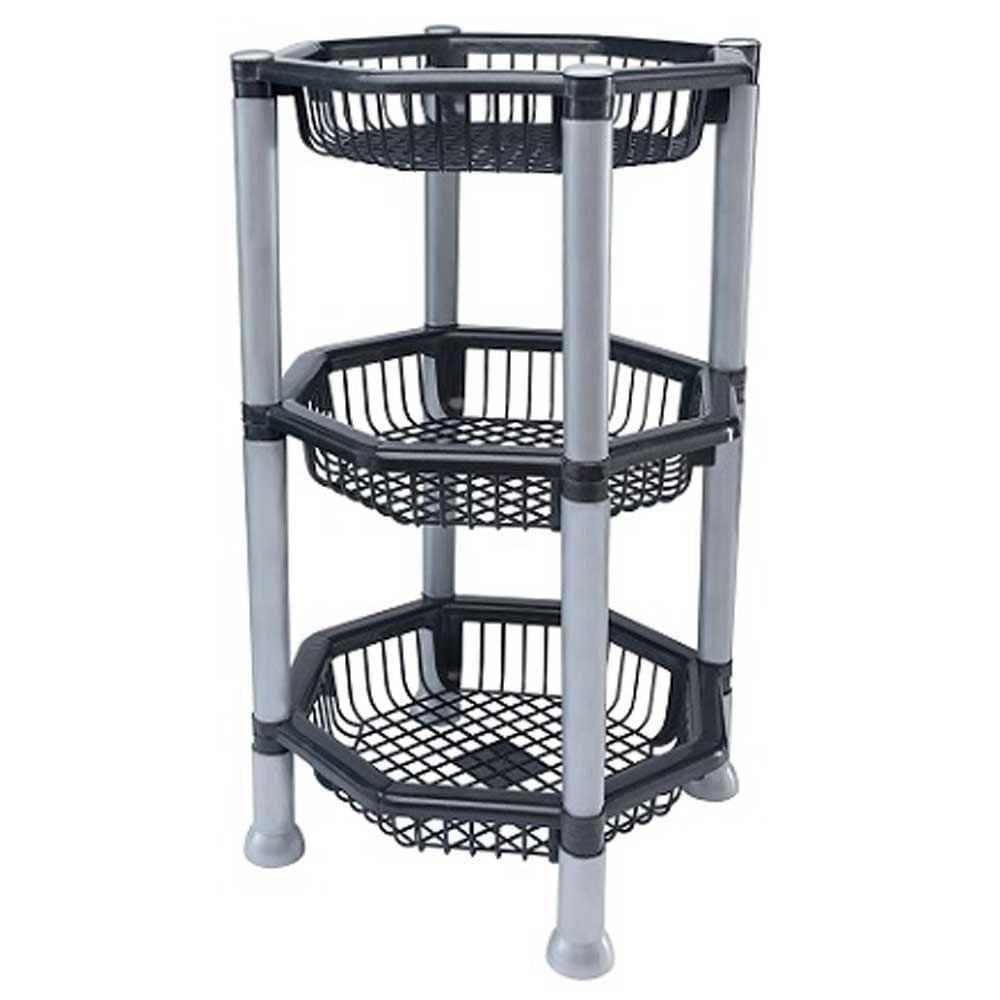 Fruteira Oitavada Prateleira Modular 3 Andares Cesto Preto