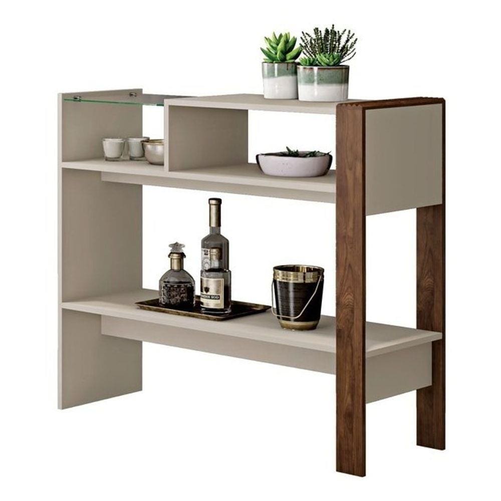 Aparador Com 2 Prateleiras Mênfis Off White/Havana - Caemmun