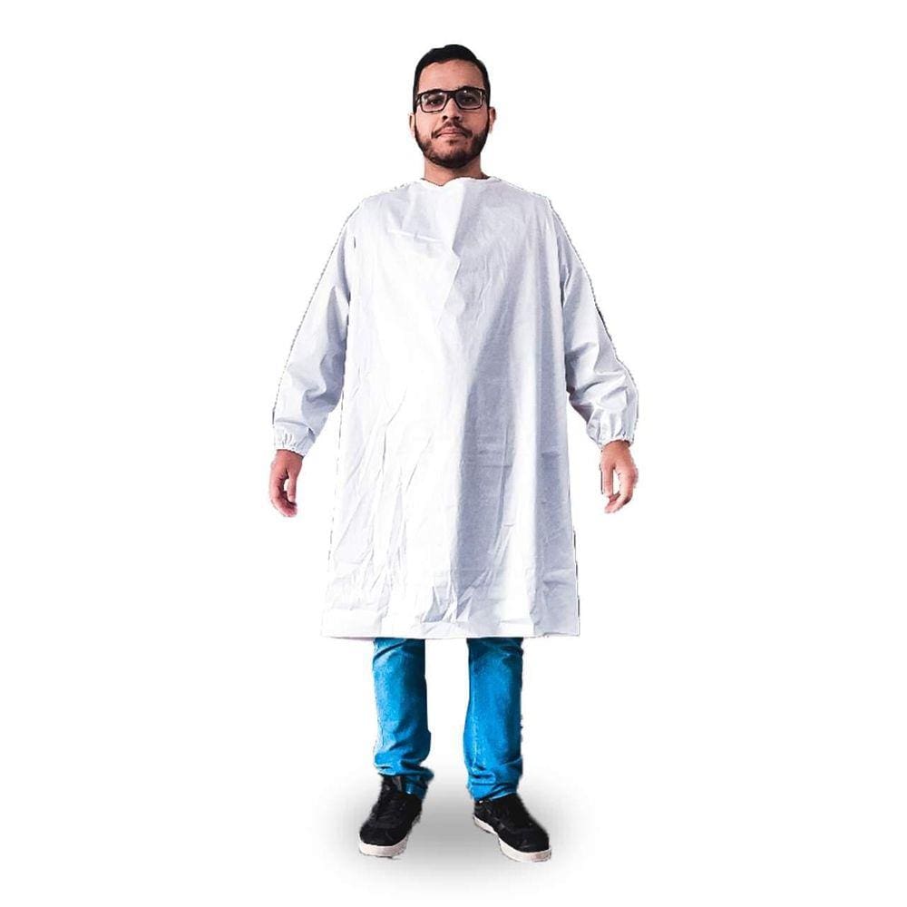 Avental Pvc Mnaga Longa Impermeável Branco Hospitalar C/ Ca