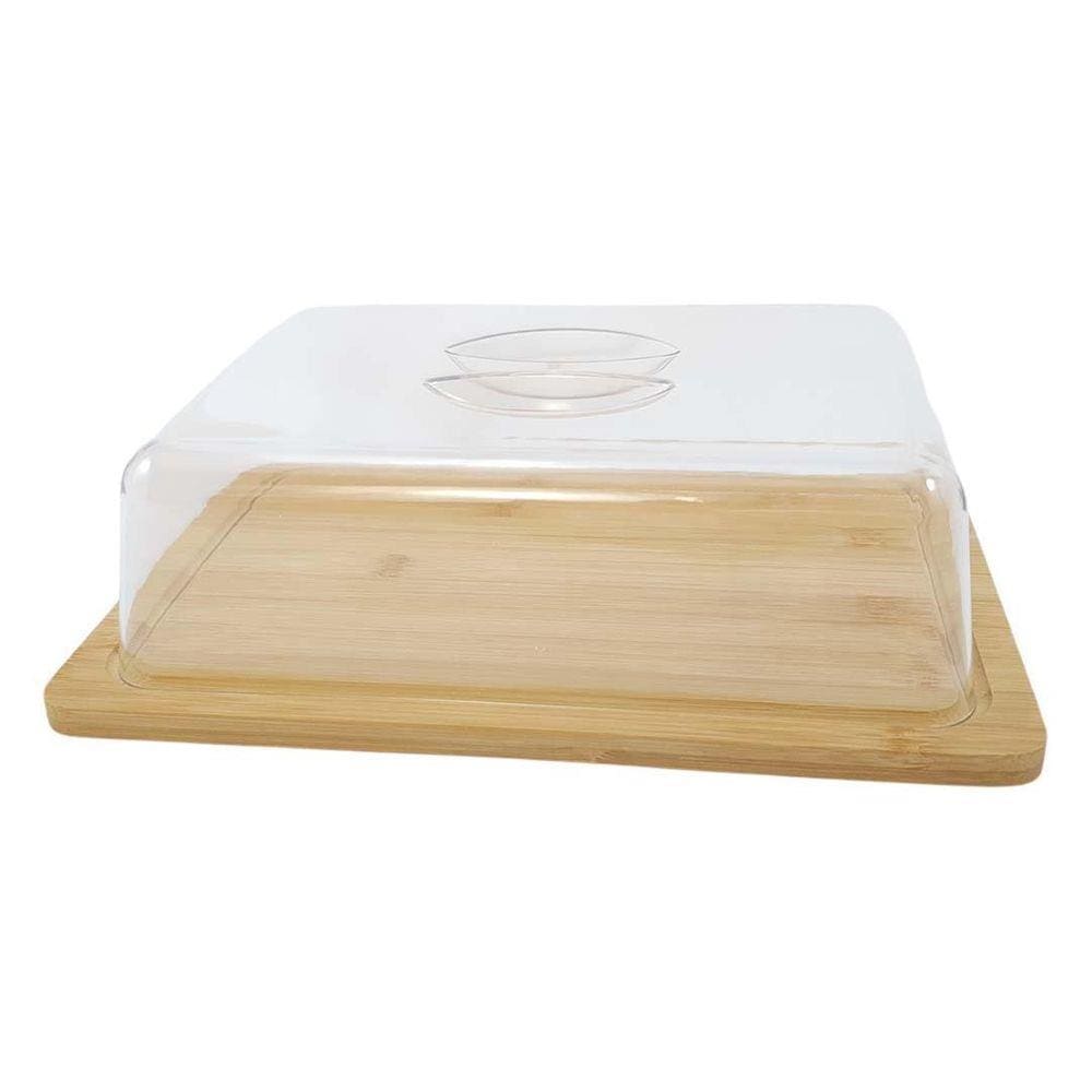 Boleira Porta Frios De Bambu Com Cúpula Em Acrílico