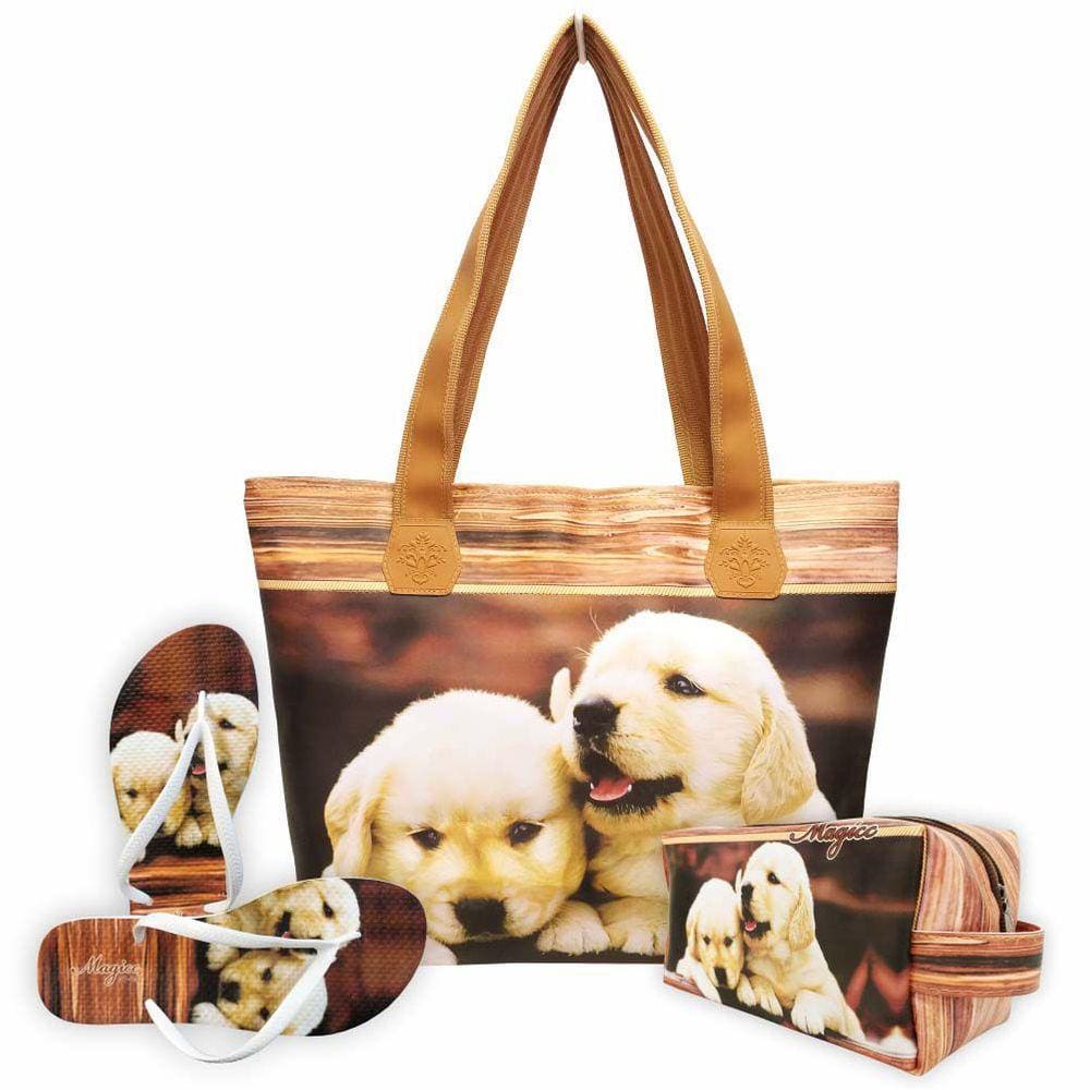 Kit Pet Feminino Cachorrinhos com Bolsa, Necessaire e Chinelo, Magicc