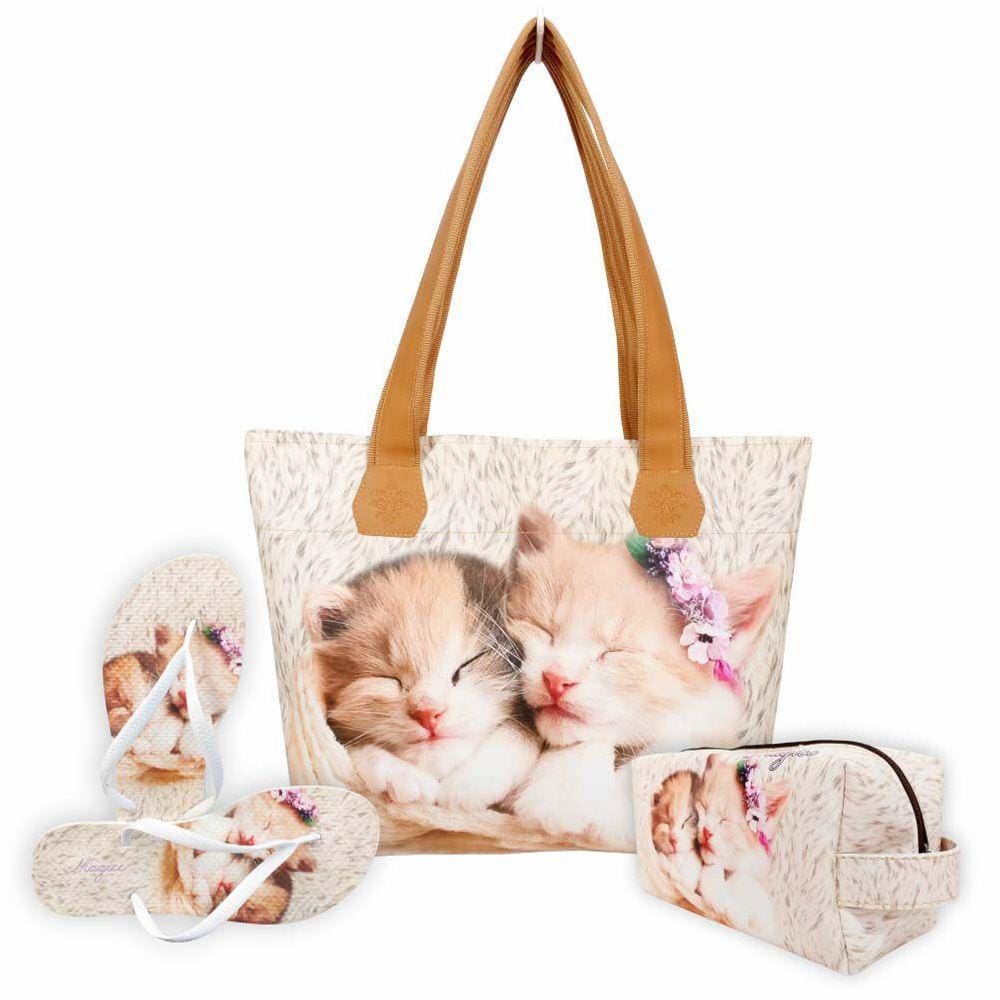 Kit Pet Feminino Gatinhos com Bolsa, Necessaire e Chinelo, Magicc